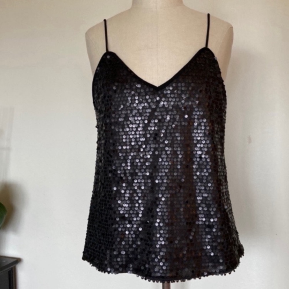 Forever 21 black sequined camisole, spaghetti straps, v-neck S